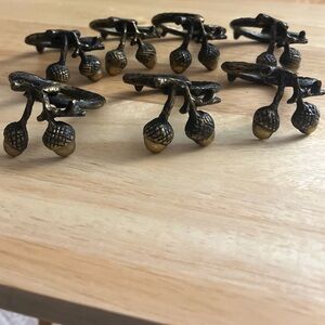 Set of (7) Neiman Marcus Horchow - Brass Acorn Napkin Ring Holders